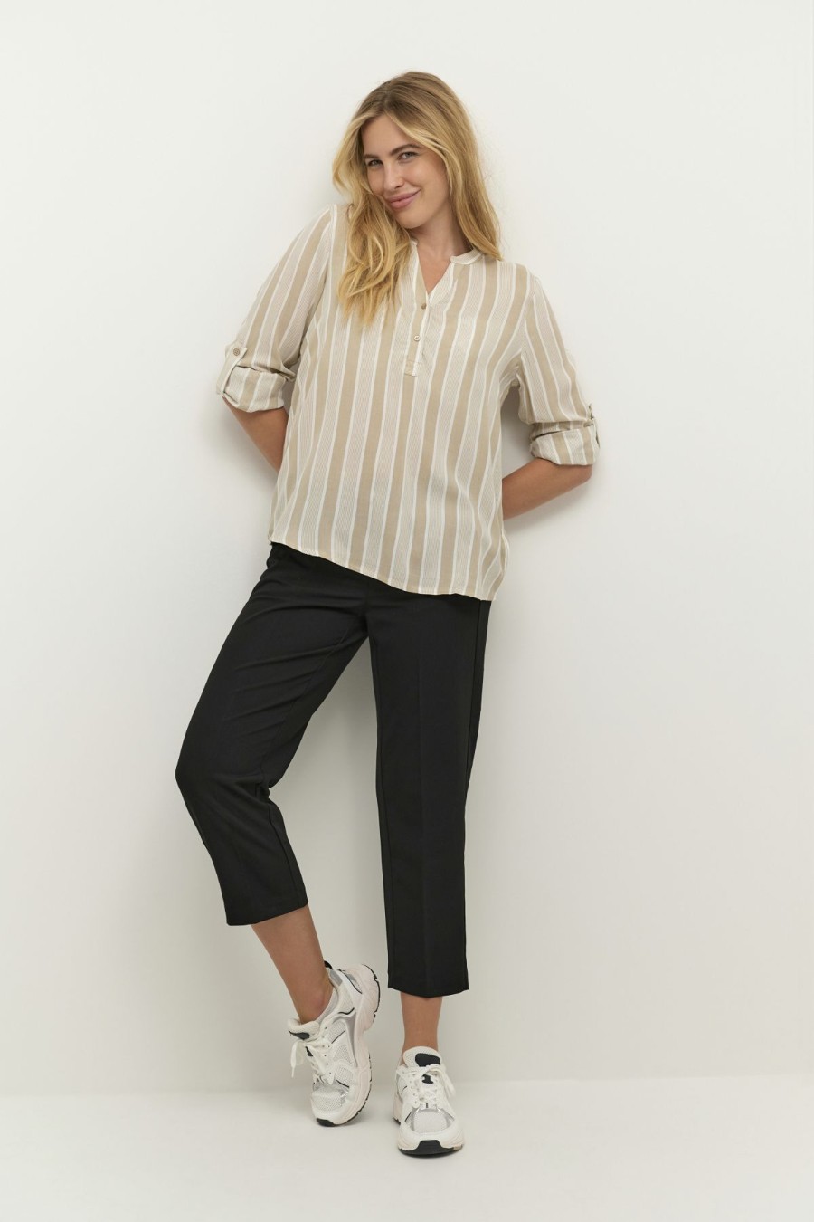 Skjorter & Bluser Kaffe  | Kahana Langermet Bluse Chalk / Feather Grey Stripe